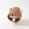 Gorro de punto estilo tejido con forro de algodón para niños, gorro de lana para otoño e invierno, gorro de felpa con protección para las orejas y gorro cálido con diseño de animales para bebés.