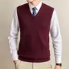 Chaleco de Punto Grueso con Cuello en V para Hombre Jacquard Texturizado Sin Mangas Ropa de Punto Comercio Exterior Retro Talla Grande Chaleco Casual