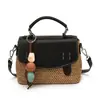 Bolso de Mano Patchwork Tejido de Paja Estilo Coreano para Mujer, Bolso Tote Pequeño Nuevo de Moda para Salir, Bolso Versátil de Hombro y Cruzado