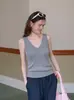 Nuevo camisón de punto para mujer, versátil, adelgazante, cuello en V, sin mangas 354