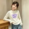 Ropa interior casual de forro polar cepillado para niñas, manga larga, ropa de otoño/invierno, cuello redondo, top con estampado lindo para niños