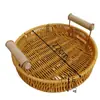 Cesta de Almacenamiento Doble Asa de Mimbre Sintético Organizador de Escritorio Tejido para Artículos Varios, Snacks, Fruta, Té de la Tarde y Almacenamiento de Bandeja de Frutas