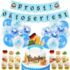 Decoración de Fiesta Alemana Oktoberfest Escena Bandera Cuadros Azul y Blanco Inserto para Pastel Traje de Globos de Látex