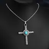 2026 Nuevo Collar de Cruz de Turquesa Europeo y Americano para Hombre Cadena Larga para Suéter Estilo Gótico Retro Colgante de Acero Inoxidable
