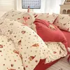 Conjunto de cama de quatro peças 100% algodão classe A, lençol de cama 100% algodão, capa de edredom de gaze dupla camada, lençol de cama, lençol com elástico, conjunto de três/quatro peças para dormitório individual/duplo