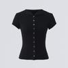 Camiseta Cardigan Slim de Manga Curta de Cor Pura Clássica de Alta Qualidade Nicho Não Colidente 3 Cores Ombro Direito Feminino Novo Top de Verão