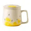 Taza de Cerámica Blanca Lisa con Forma de Pera, Hecha de Mineral de Roca, con Tapa para Uso en Casa, Taza para Beber, Taza de Té para Oficina con Filtro