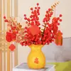 Bolsa de la suerte del fabricante jarrón dinero fruta fruta roja atraer riqueza acebo flor artificial adorno de entrada adorno de escritorio jarrón cubo de la fortuna