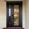 Porta de entrada de villa em alumínio fundido, de folha dupla, com vidro, imitação de madeira, para casas rurais autoconstruídas, design anti-roubo mãe-e-filho