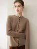 Cardigan de Tricô Cashmere Novo Outono Inverno com Gola Redonda e Botões Borda Rolê para Mulheres Cor Sólida Suave Leve Manga Longa