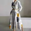 Vestido Cruzado Europeo y Americano 2026 Estilo Nuevo Casual de Oficina Moda Cuello Polo Manga Larga con Cintura Elástica y Dobladillo Amplio