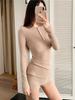 Traje de punto especiado estilo americano Camiseta de manga larga ajustada con cuello redondo para mujer 2025 Casual Shorts ajustados Traje de dos piezas