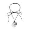 Joyería Transfronteriza Europea y Americana Dulce Cool Exagerado Collar con Colgante en Forma de Corazón Simple Largo Franela Cera Borla Collar para Mujer