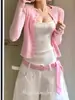 Pantalones de Moda con Lunares Rosa Dulce tipo Corbata con Accesorios de Cinturón y Cordón en la Cintura Bufanda de Accesorios para el Cuello de Nicho Atada a Mano