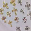 Itens Mais Vendidos Transfronteiriços: Brincos de Cruz Cromados, Acessórios para Nail Art, Liga de Zinco com Strass Estilo Punk Retrô, Diamantes para Unhas Vestíveis