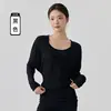 Ds125626 Cobertura Esportiva Floral com Desconto, Gola U Grande para Mulheres, Cobre o Quadril, Manga Morcego, Manga Longa, Top de Yoga