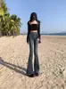 Jeans Retro Estilo Americano Micro-lar para Mujer Verano 2024 Nuevos de Cintura Alta Adelgazantes Pequeños para Hombre Pantalones Acampanados con Anillos de Herradura