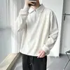 Outono e inverno preguiçoso estilo japonês retro moda marca jaqueta polo colarinho suéter masculino inverno engrossado solto meio zíper malha suéter