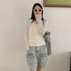 Du Xiaozhai Suéter de Punto con Hebilla de Batido de 3 Granos Protección Solar Primavera Nuevo Delgado Elegante Versátil Camisa Básica para Mujer