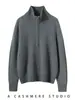 Suéter de Cashmere Grosso 100% de Fio Duplo com Cinco Agulhas, Gola Polo com Meio Zíper, Elegante Suéter de Cashmere para o Outono e Inverno para Mulheres