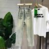 Pantalones vaqueros rectos de verano para hombre, estilo americano, estilo antiguo, con rodillas rotas, pantalones finos recortados, pantalones de mendigo de edición estrecha