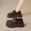 Sapatos plataforma femininos que aumentam a altura com forro de fleece, novo estilo outono/inverno 2026, sapatos Birkenstock casuais chiques retrô