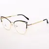 Armazones de Gafas de Metal a la Moda con Incrustaciones de Diamantes Estilo Ceja, Armazones Calados para Viajeros, Gafas de Negocio Anti-Luz Azul Sin Graduación