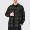 2026 Camisa chaqueta casual de manga larga a cuadros para hombre, estilo retro japonés de otoño, estilo americano