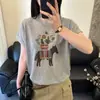 Camiseta de Punto Suelto de Manga Corta con Bordado de Caballo, Cuello Redondo, Lino, Estilo Coreano, Nueva de Verano 2026 para Mujer