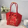 Bolsa de Hombro de Punto para Boda de Año Nuevo Patrón de Dibujos Animados Gran Capacidad Plegable Ligera Bolsa de Punto para Compras
