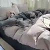 Juego de ropa de cama de grado A para bebé y maternidad, color liso simple, sábana de algodón lavado, funda de edredón y funda de almohada, ultrasuave, adecuado para dormitorios, juego de tres piezas