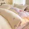Conjunto de Cama de Inverno Espesso Quente Classe A Leite Fleece Quatro Peças Fleece Coral Flanela Lençol de Cama Capa de Edredom Fronha Roupa de Cama