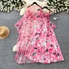 Vestido Estampado Estilo Resort Francés para Mujer, Mangas Tres Cuartos, Ceñido a la Cintura, Conjunto de Dos Piezas Adelgazante, Ropa de Trabajo Elegante de Verano con Perlas