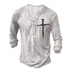 Camiseta de Manga Larga para Hombre de Comercio Exterior Europeo y Americano Transfronterizo Modelo Más Vendido con 7 Botones y Estampado Digital 3D Moda Casual Ropa para Hombre