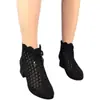 Botas de Moda Europeias e Americanas Estilo Novo para Mulheres Primavera/Verão 2026, Botas Vazadas em Malha com Salto Bloco em Couro Genuíno, Botas Frescas Confortáveis e Respiráveis