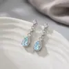 Pendientes de Plata de Ley S925 Lágrima del Océano para Mujer, Pendientes de Lujo Ligero de Nicho de Gama Alta, Pendientes de Borla Azul Claro al por Mayor