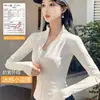 Lulu roupas de yoga esportes ao ar livre proteção solar manga longa modelagem justa corrida fitness roupas esportivas top de yoga feminino