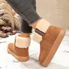 Botas de nieve de caña baja con cinta doblada, persona perezosa, para mujer, suela gruesa, felpa, slip-on, suela suave, con terciopelo, botines cortos, zapatos de algodón, cálidos