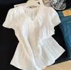 Camisa fresca de estilo coreano, modelo 26 nuevo, cuello en V para mujer, mangas cortas abullonadas de verano, elegante y juguetona, top adelgazante, versátil para ir al trabajo