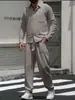 Conjunto de Dos Piezas para Hombre de Algodón y Lino con Bolsillo, Manga Larga, Pantalón Largo, Informal, Holgado, de Primavera y Otoño, Transfronterizo Europeo y Americano de Amazon