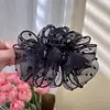 Grampo de Cabelo Grande com Laço Preto de Cetim de Alta Qualidade com Strass Quadrados para a Parte de Trás da Cabeça, Piranha Feminina