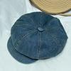 Boina sencilla de mezclilla lavada estilo japonés para mujer, gorra octogonal artística retro que muestra la cara pequeña, sombrero de pintor/repartidor que combina con todo