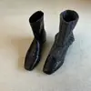 Botines Elásticos Ajustados Retro para Mujer con Punta Cuadrada y Cremallera Trasera, Adelgazantes y Elegantes, Adecuados para el Viaje Diario, Botines Cortos con Tacón Grueso