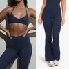 Conjunto de Yoga Transfronterizo Sexy Sujetador Halter Espalda Hermosa Pantalones Acampanados para Mujer Ropa Deportiva para Correr Fitness Conjunto de Yoga