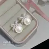 Pendientes de Estilo Francés con Lazo Microincrustado de Circonita, Pendientes de Perla Dulces y Elegantes con un Toque de Lujo Ligero y de Alta Gama para Mujer
