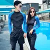 Traje de Buceo Estilo Coreano Traje de Baño Dividido para Mujer, Hombre y Pareja Traje de Cinco Piezas con Pantalones de Manga Larga para Proteger del Sol Surfero