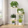 Suporte de Flores de Ferro para Uso Doméstico Interno, Rack de Vasos de Flores de Múltiplas Camadas para Sala de Estar, Suporte de Flores para Varanda, Rack de Armazenamento Alto de Aço e Madeira