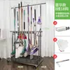 Suporte para Mop de Aço Inoxidável Suporte para Vassoura Rack de Armazenamento Móvel Suspenso Gancho Sem Furo Ferramentas de Organização para Banheiro com Drenagem