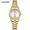 Reloj de pareja LONGBO/incrustado con diamantes con números romanos, correa de acero, estilo de negocios, lujo ligero, impermeable, de cuarzo, reloj de pareja para hombre y mujer