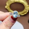 Anillo nuevo plata 925 incrustado gema de color natural cristal topacio azul granate boca viva alrededor taladro 7*9